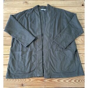 NEW Encore By Idina Menze Open Front Lightweight Fleece Cardigan Large Khaki